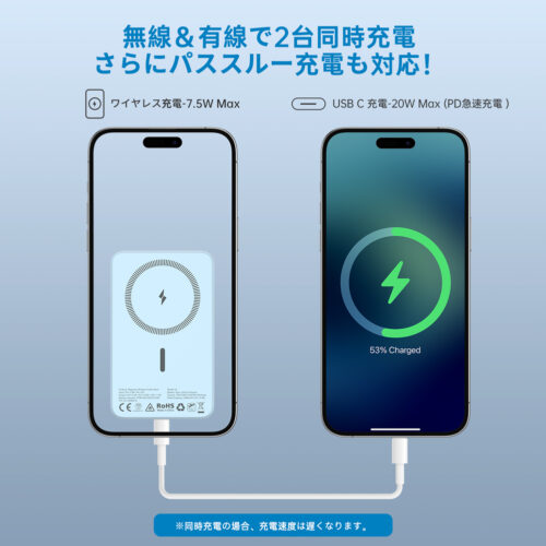 Euker マグネットモバイルバッテリー 6700mAh 大容量 軽量 スタンド付 ワイヤレス充電器 急速充電 PD対応 iPhone13 iPhone12シリーズ MagSafe PSE認証済 - 画像 (6)