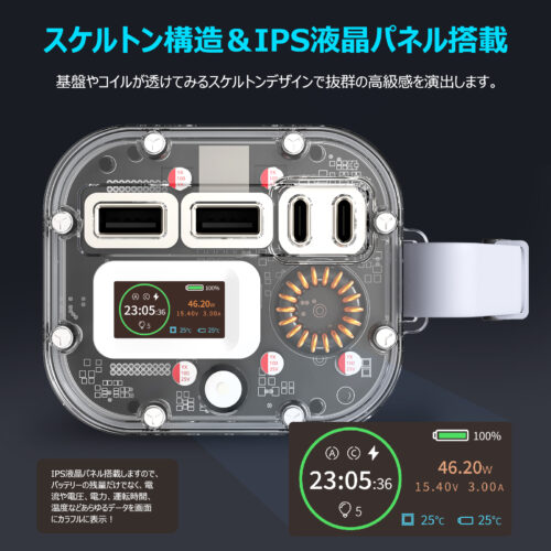 Euker モバイルバッテリー 大容量 40000mah 急速充電 最大出力100W ポータブルバッテリー Type-A Type-C ノートPC ディスプレイ 懐中電灯 PSE認証済 - 画像 (2)