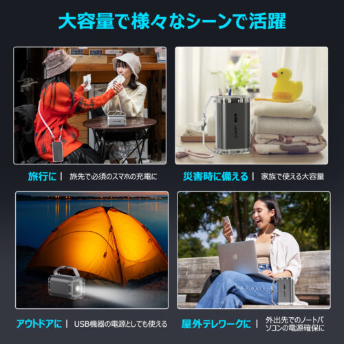 Euker モバイルバッテリー 大容量 40000mah 急速充電 最大出力100W ポータブルバッテリー Type-A Type-C ノートPC ディスプレイ 懐中電灯 PSE認証済 - 画像 (11)
