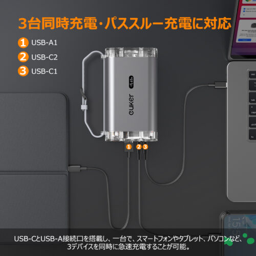 Euker モバイルバッテリー 大容量 急速充電 PD65W 30000mah パワーバンク ポータブルバッテリー PSE認証済 - 画像 (4)