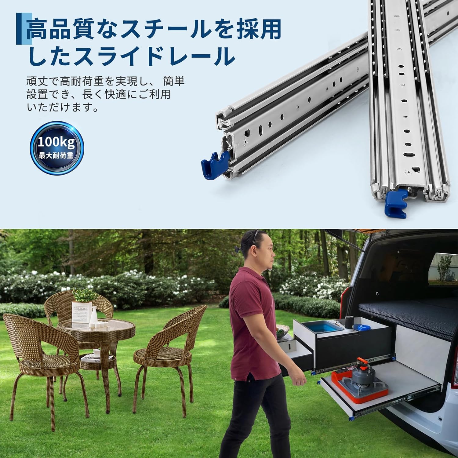 スライドレール 1400mm 幅76mm ロック付き かんぜんな拡張ボール伸縮式 3段引き 耐荷重100kg 左右1セット - 画像 (4)