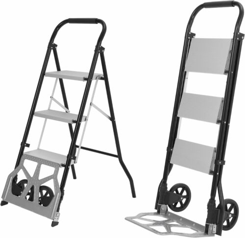 キャリーカート はしご 2In1 脚立 3段 折りたたみ式 多機能 アルミ合金 滑り止め 踏み台 耐荷重100/250Kg 引っ越し 荷物運搬 室内 業務用