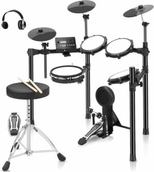 電子ドラム セット メッシュパット 折りたたみ式 小型 MIDI機能 AUX 5ドラム 3シンバル 450種音色 デモ30曲 スティック 防音性能 USB ヘッドホン付き 自宅練習 プレゼント 子供 初心者