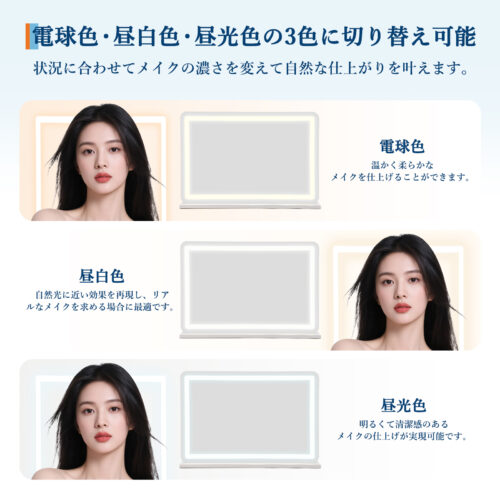 女優ミラー ハリウッドミラー 卓上鏡 化粧鏡 3色調色 無段階調光 LED付き 10倍拡大鏡付き ライト付き 壁掛け 滑り止め 360度回転 USB Type-Cポート搭載 61*51 - 画像 (7)