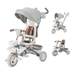 子供三輪車 ベビーカー 5in1 折りたたみ 舵取り機能 乗用玩具 超軽量 乗り物 組み立て簡単 1～5歳 出産祝い ブルー