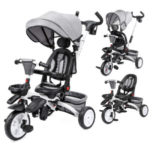 子供三輪車 ベビーカー 5in1 折りたたみ 舵取り機能 乗用玩具 超軽量 乗り物 組み立て簡単 1～5歳 出産祝い ブラック