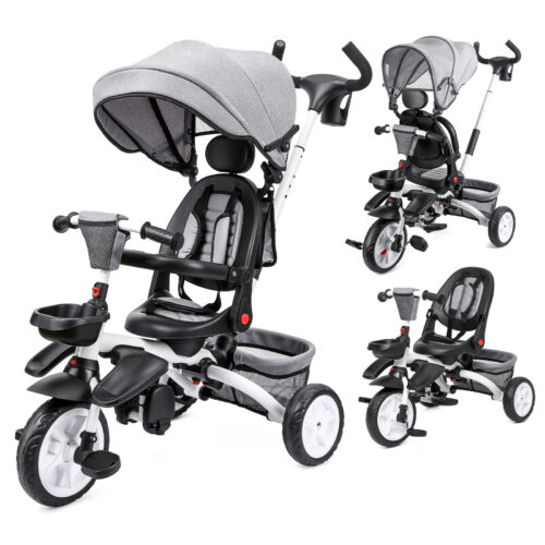 子供三輪車 ベビーカー 5in1 折りたたみ 舵取り機能 乗用玩具 超軽量 乗り物 組み立て簡単 1～5歳 出産祝い ブラック