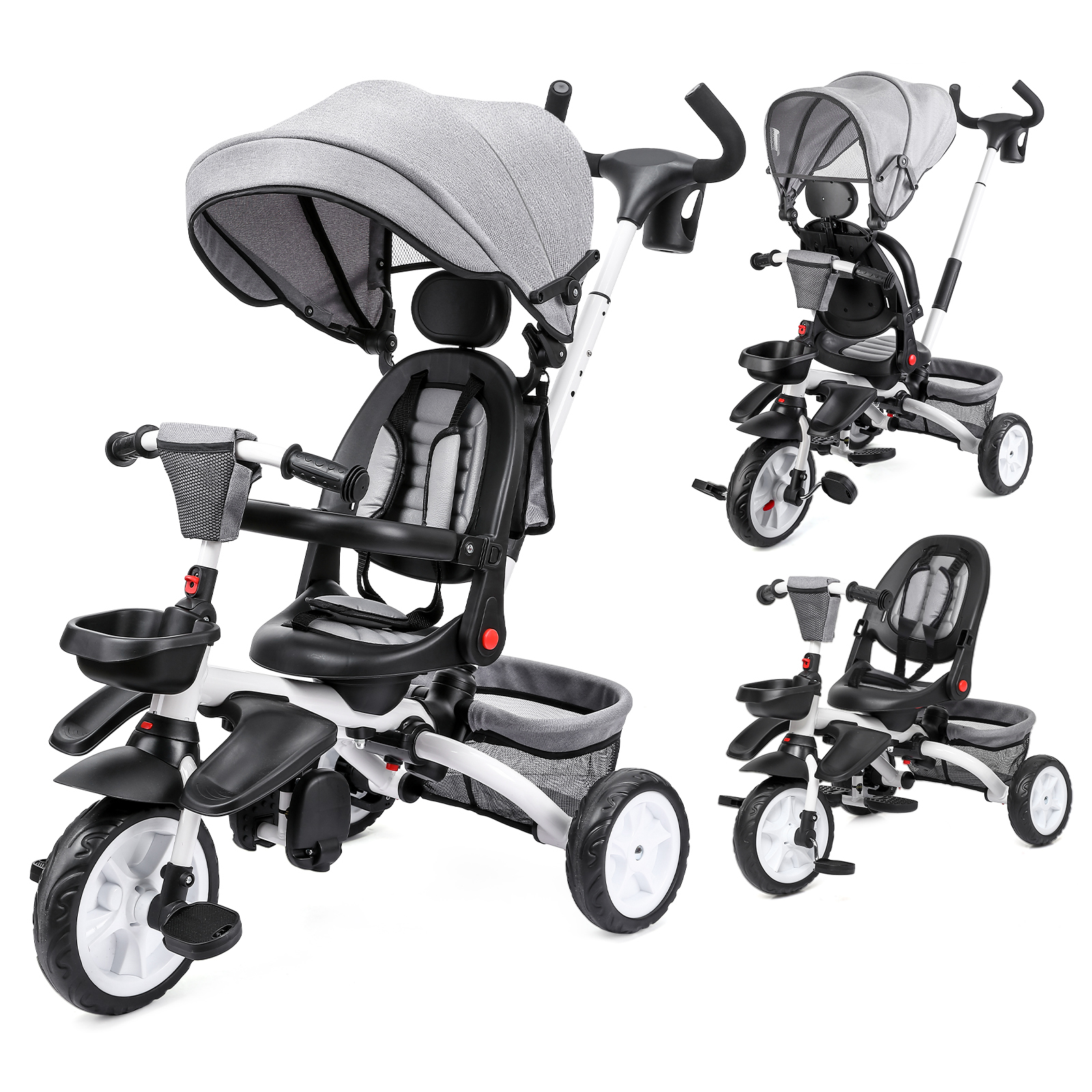 子供三輪車 ベビーカー 5in1 折りたたみ 舵取り機能 乗用玩具 超軽量 乗り物 組み立て簡単 1~5歳 出産祝い ブラック