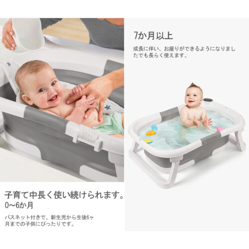 ベビーバス 折りたたみ 湯温計付 滑り止め バスネットセット付き 簡易収納 赤ちゃん 沐浴 シンクお風呂 新生児 0~36カ月頃 浴槽 バスタブ ブルー - 画像 (4)