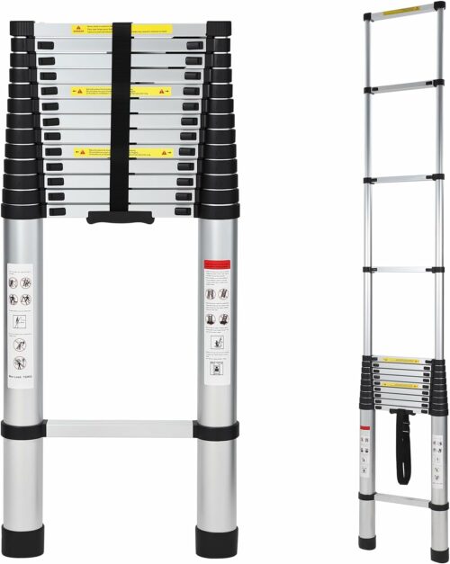 伸縮はしご アルミ製 折り畳み コンパクト 自動ロック 軽量 6.2m 耐荷重150Kg 持ち運びやすい 収納簡単 多機能 室内外