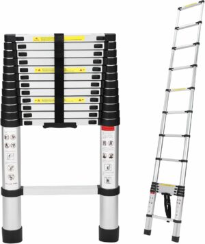 伸縮はしご アルミ製 折り畳み コンパクト 自動ロック 軽量 3.8m 耐荷重150Kg 持ち運びやすい 収納簡単 多機能 室内外