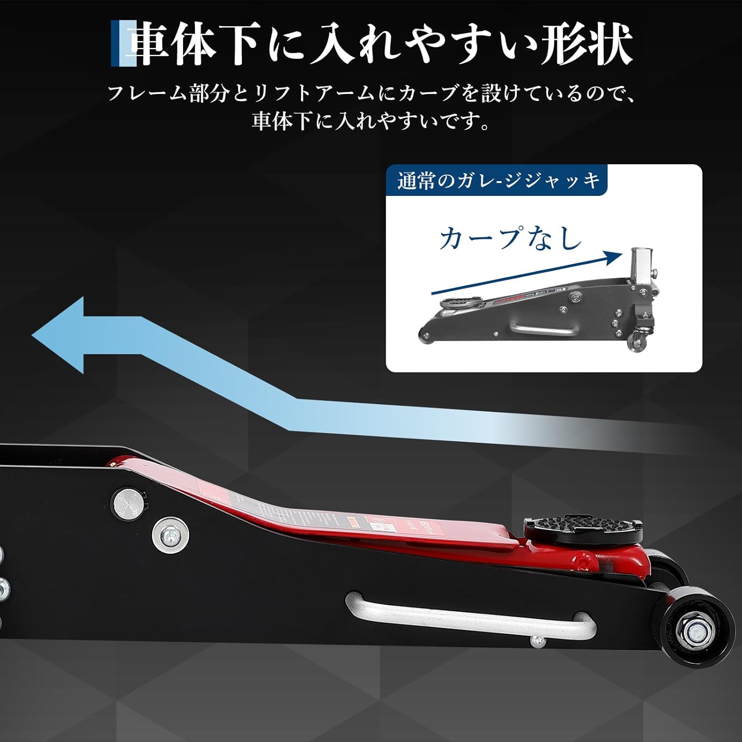 油圧式 フロアジャッキ 3t ガレージジャッキ 最低位75mm 最高位 500mm コンパクト 低床 ローダウン 車 高耐久 タイヤ交換 自動車整備 SUV ゴムパッド付き レッド アルミ合金 - 画像 (4)