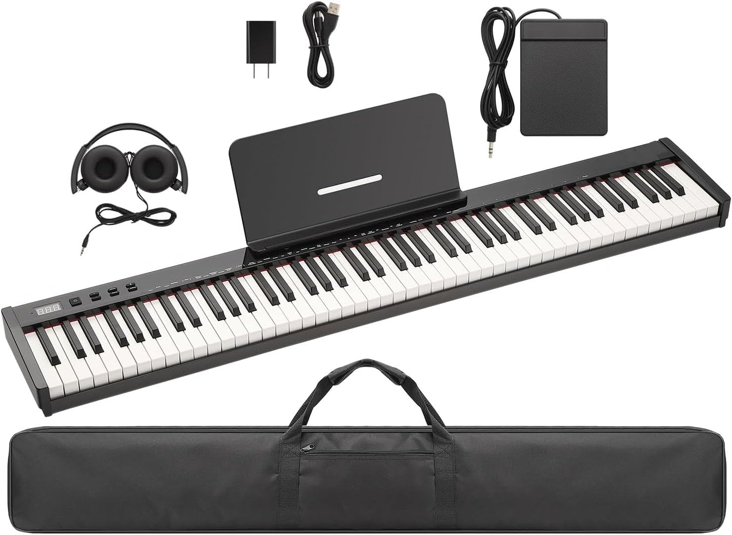 電子ピアノ 88鍵盤 Midi対応 キーボード スリムデザイン 充電型 コンパクト 持ち運び 軽量 初心者 日本語取扱説明書 Ph88S ブラック