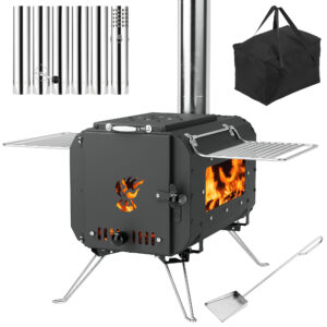 薪ストーブ 折りたたみ 煙突 耐熱 ガラス窓付 コンパクト 小型 焚き火台 BBQ 薪暖炉 テントストーブ キャンプ アウトドア