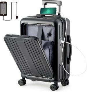 ベラクシー スーツケース 機内持ち込み キャリーケース フロントオープン USBポート付き 隠しフック 拡張機能付 耐衝撃 多機能 静音 超軽量 360度回転 TSAローク ビジネス 出張 旅行 修学 (Sサイズ/44L/ブラック/1～3泊)