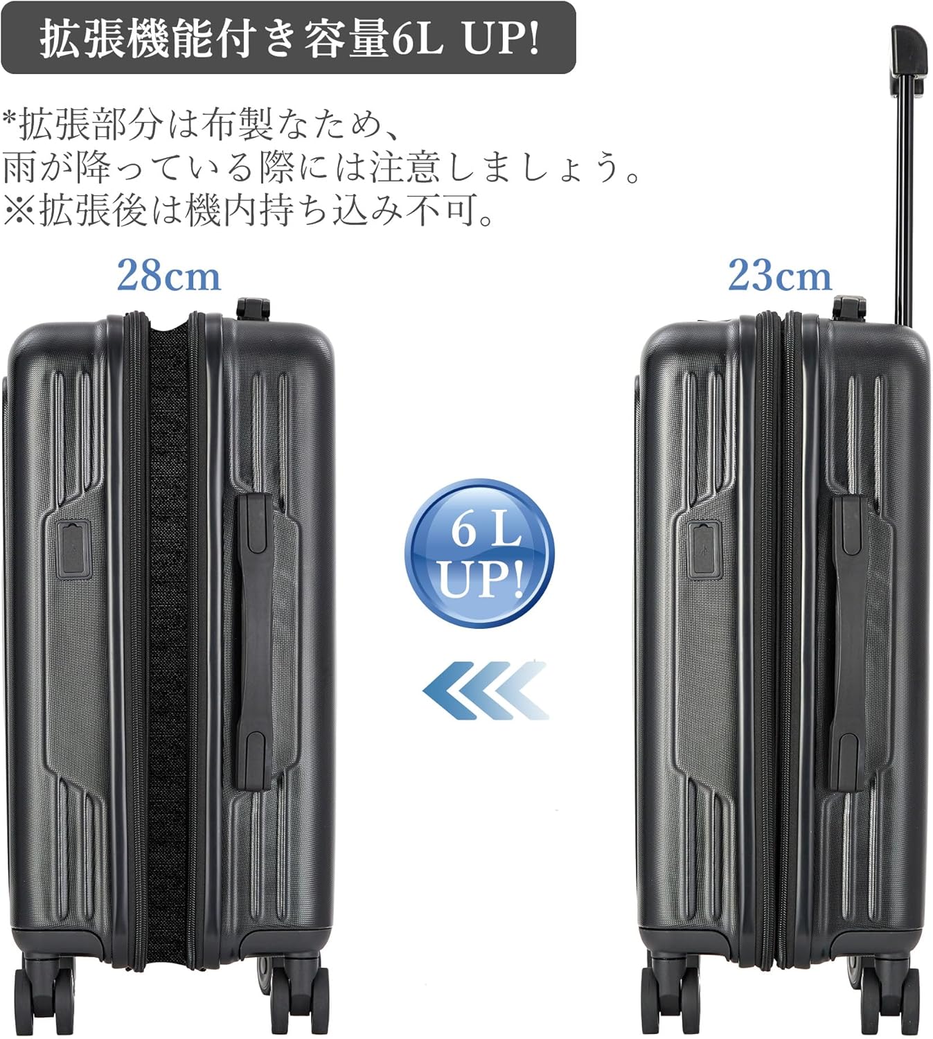 ベラクシー スーツケース 機内持ち込み キャリーケース フロントオープン USBポート付き 隠しフック 拡張機能付 耐衝撃 多機能 静音 超軽量 360度回転 TSAローク ビジネス 出張 旅行 修学 (Sサイズ/44L/ブラック/1~3泊) - 画像 (9)