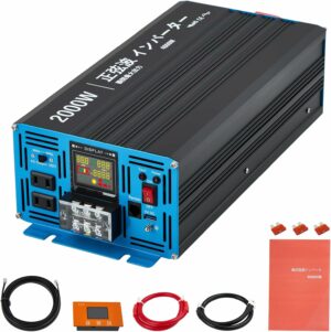インバーター 正弦波2000W 12V 100V 瞬間出力4000W 純正弦波 DC12直流をAC100V交流に変換 50/60Hz カーインバーター 電圧表示 多重保護 防災 地震 車中泊 災害グッズ 自動車 停電対策 【日本語取説付き】