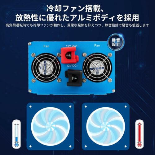 インバーター 正弦波2000W 12V 100V 瞬間出力4000W 純正弦波 DC12直流をAC100V交流に変換 50/60Hz カーインバーター 電圧表示 多重保護 防災 地震 車中泊 災害グッズ 自動車 停電対策 【日本語取説付き】 - 画像 (6)