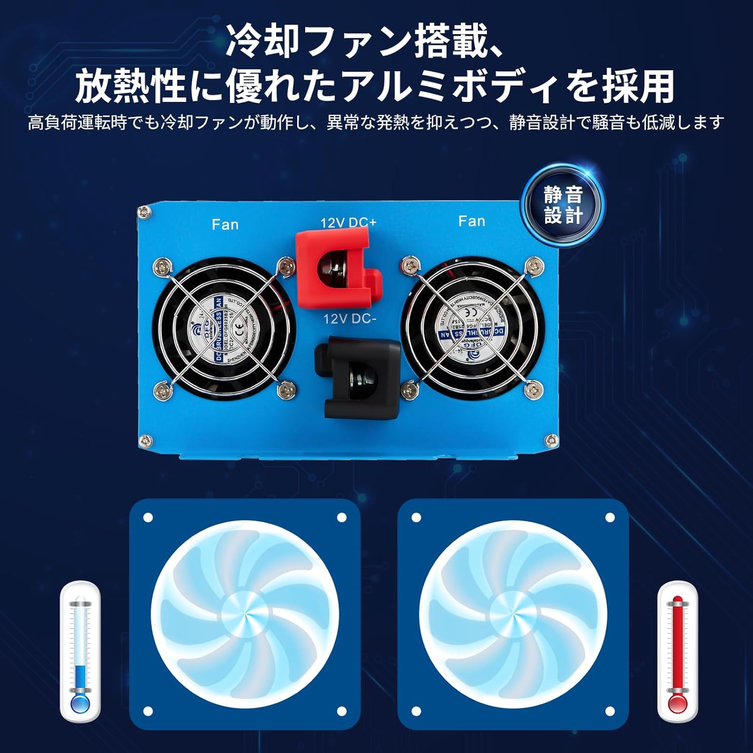 インバーター 正弦波2000W 12V 100V 瞬間出力4000W 純正弦波 DC12直流をAC100V交流に変換 50/60Hz カーインバーター 電圧表示 多重保護 防災 地震 車中泊 災害グッズ 自動車 停電対策 【日本語取説付き】 - 画像 (6)