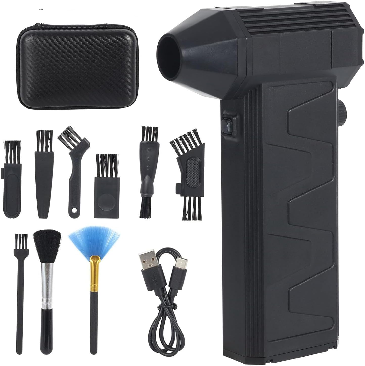 エアダスター 電動エアダスター ブラシ付属 収納袋付き 無段階風量調整 最大風速 52m/s 強力 4000MAh 大容量バッテリー 130000RPM 軽量 USB 充電式 コードレス 小型 多用途