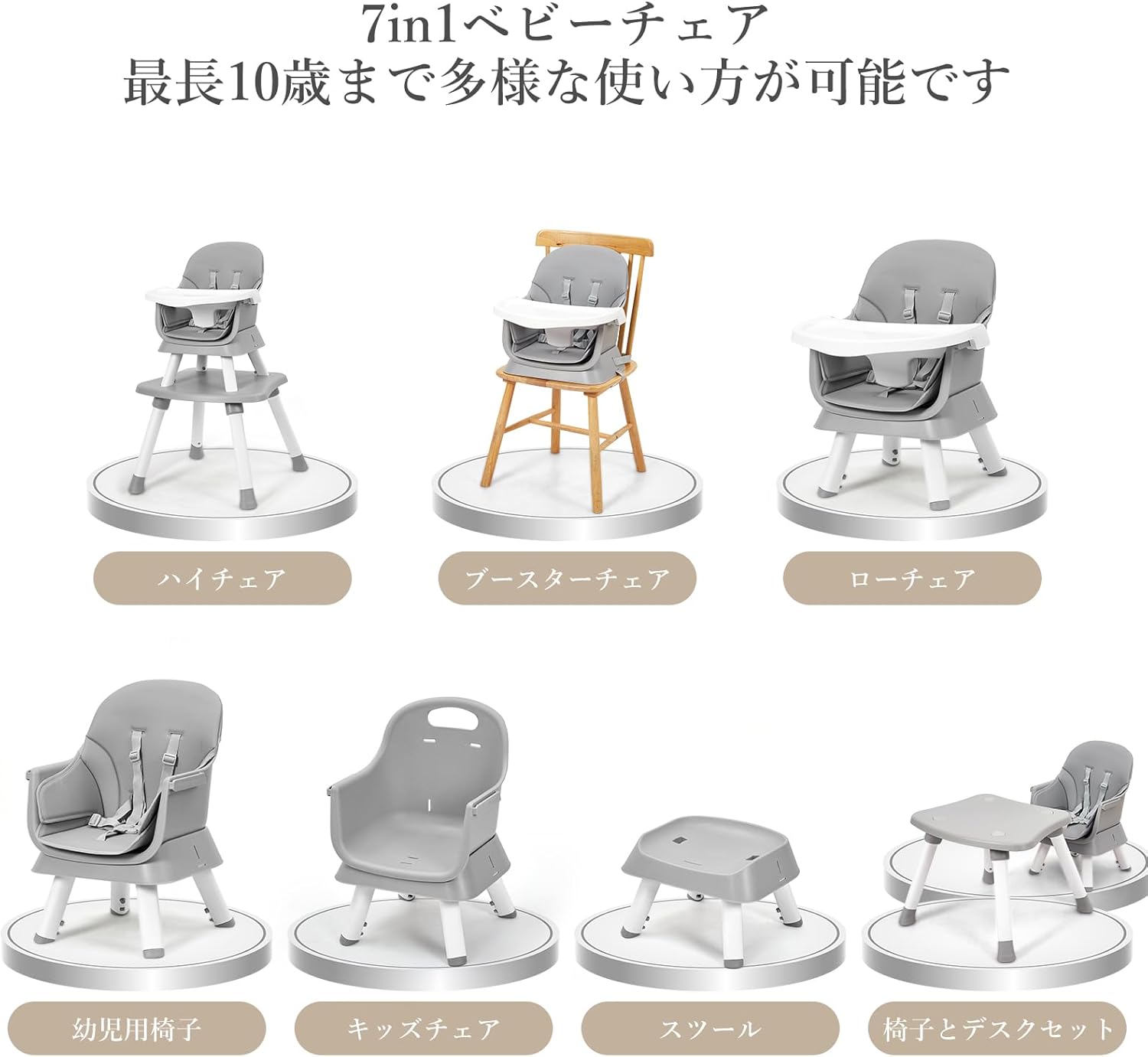 ベビーチェア ハイローチェア 7way テーブル調節 5点式ベルト ブースターチェア ベビー椅子 キッズチェア 赤ちゃん食事 離乳食 出産祝い HCY015 - 画像 (2)